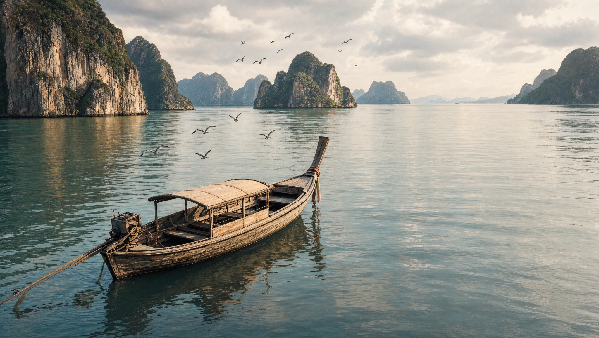 Long-tail boat on the bay